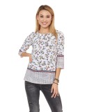 Cream women\'s blouse with a floral pattern 0446 - Online store - Boutique